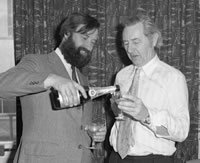 Bart Fossey helps Jack Howlett to a glass of his favourite tipple